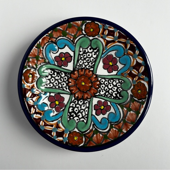 TALAVERA Multi Coloured Mexican Pottery Plate Wall Hanging Art Pue 5.5 inch - Picture 1 of 6